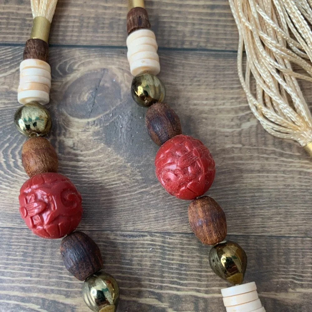 Bohemian Vintage Multi-strand Wood Beaded Necklace